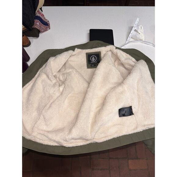 Volcom Mens canvas Jacket full zip Army green Sherpa Lined S Skater Streetwear - Picture 3 of 9